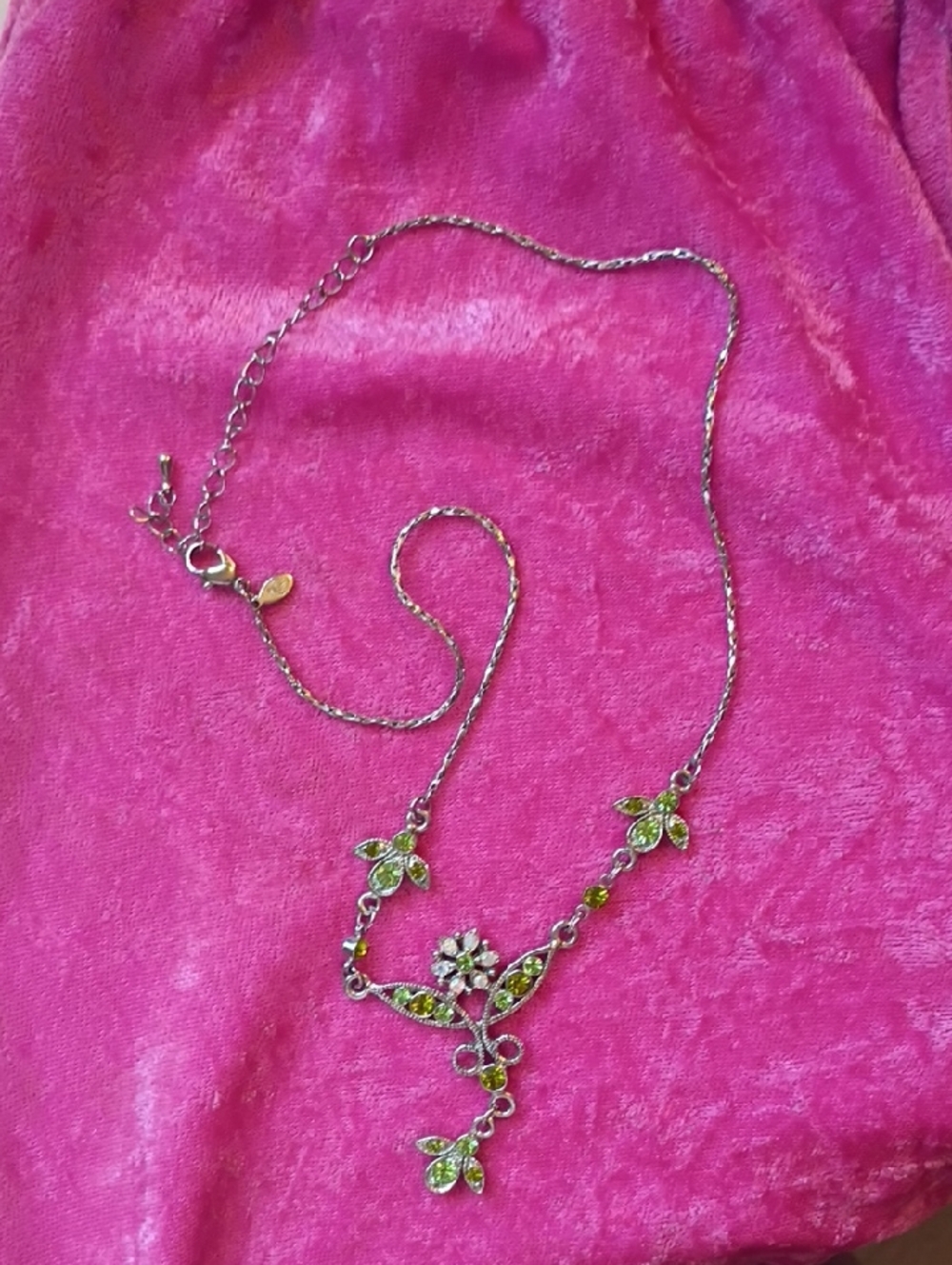 Anastasia Silver-Tone Necklace with Green Crystal Floral Accents